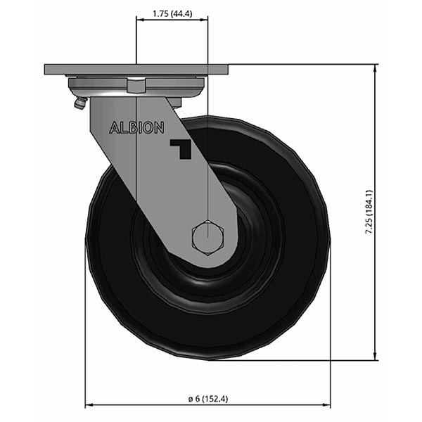 Side view drawing of caster with dimensions